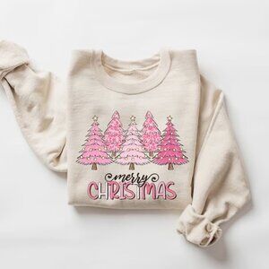 Pink Tree Christmas Sweatshirt Christmas Sweatshirt Christmas Tree Sweatshirt 90